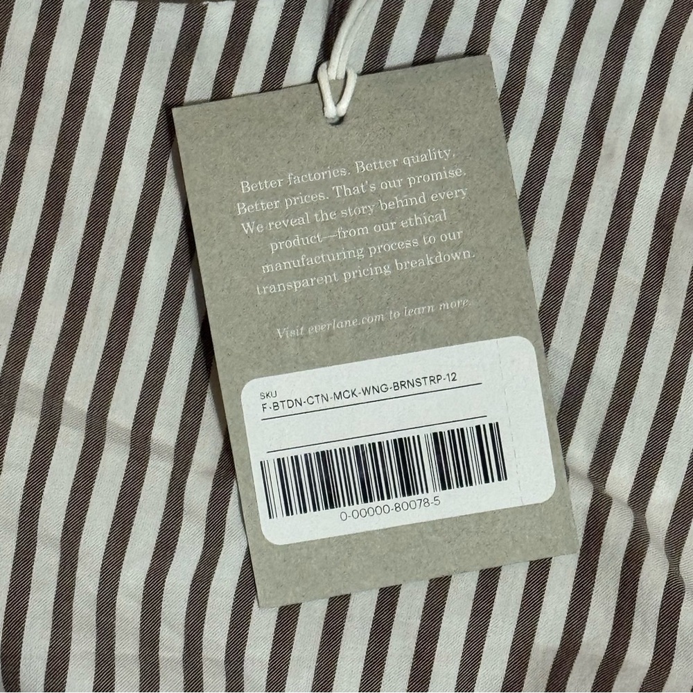 NEW Everlane The Wing-Shoulder Mockneck Top Blouse Pecan White Stripes Size 12 - Picture 9 of 9